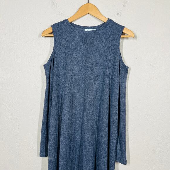 NEW! She + Sky Cold Shoulder Jersey Dress Knit Stripe Crewneck Shift - S - Picture 2 of 5